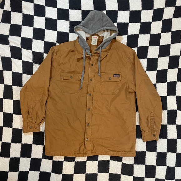 dickies canvas work jacket brown hoodie lined size xl - Picture 1 of 5